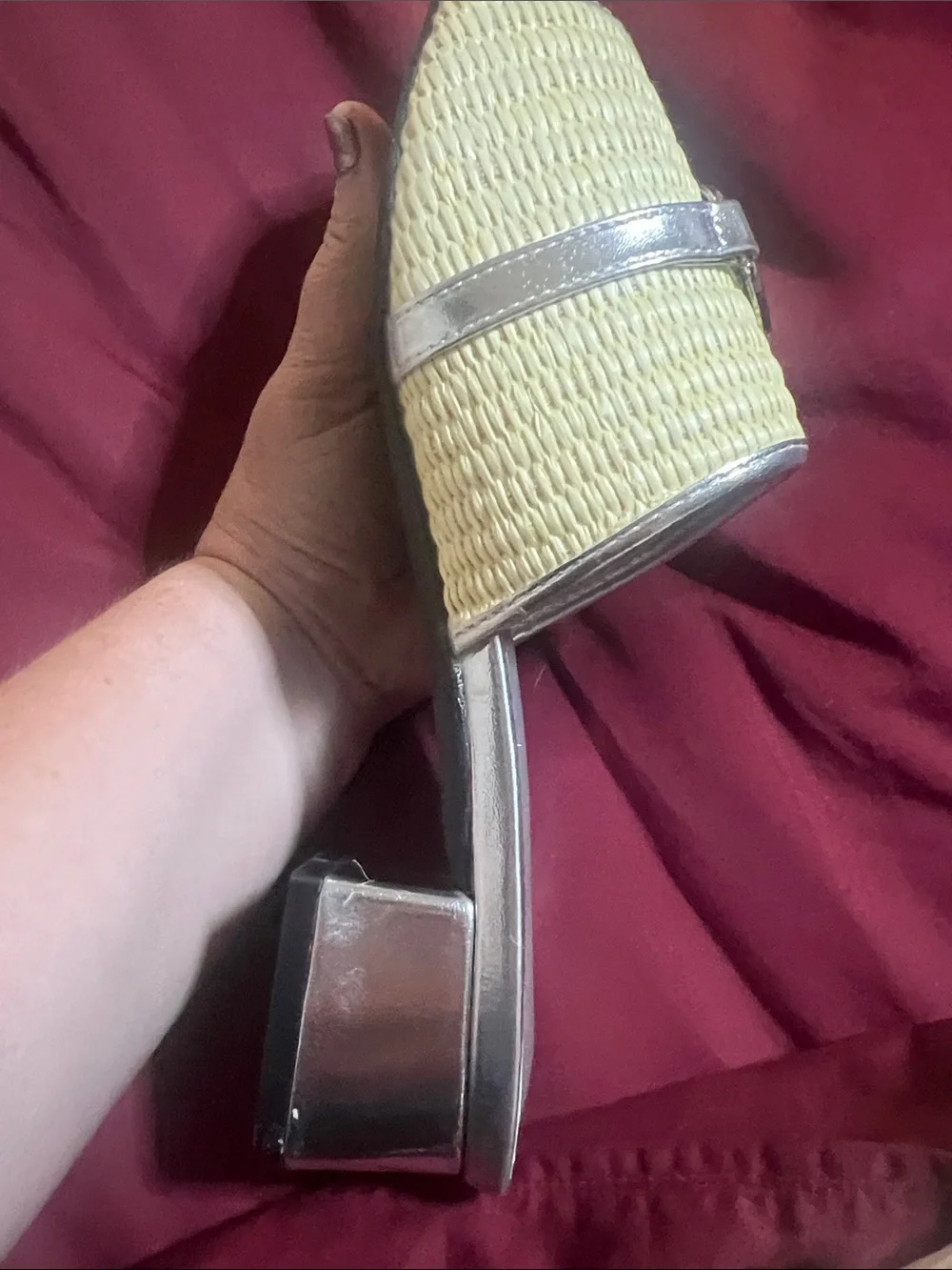 Newbella Women's Cream & Silver Woven Slide
